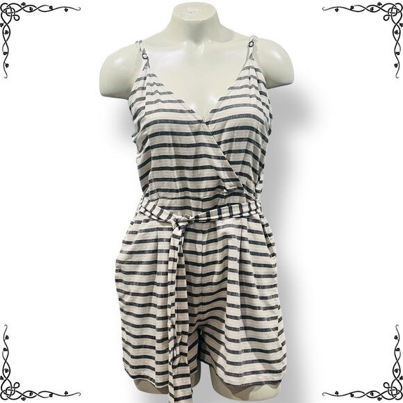 BILLABONG Faux Wrap Striped Romper with Pockets - Size M - Picture 2 of 9